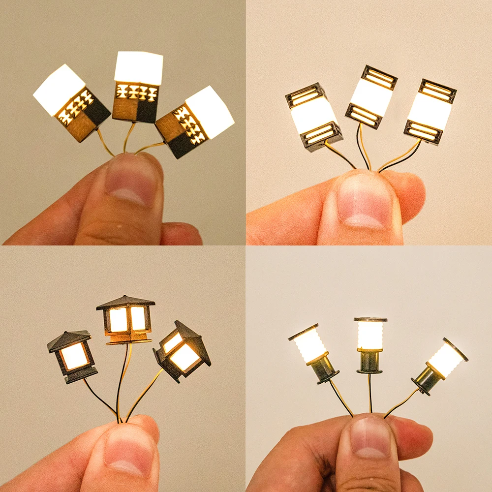 3PCS 미니어처 잔디 램프 모델 3V 다양한 스타일 LED 조명 DIY 철도 기차/정원 잔디 조명/인형 집/거리 장면 장식