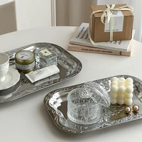 Vintage Stainless Steel Tray Floral Embossed Serving Trays For Dessert Rectangular Jewelry Storage Plate Home Decoration Tool 1