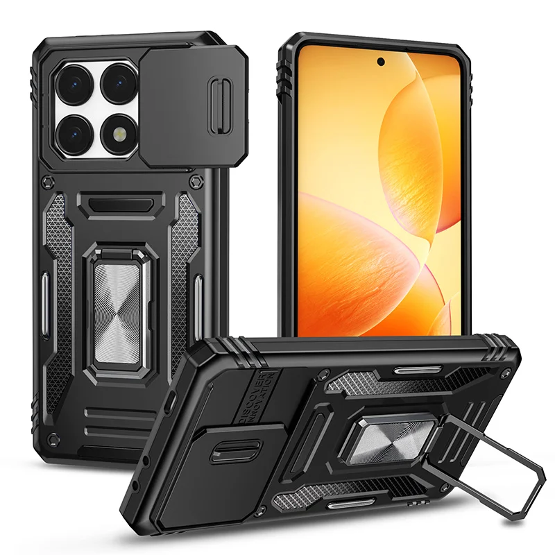 Shockproof Armor Case with Slide Lens Protector - Durable Back Cover