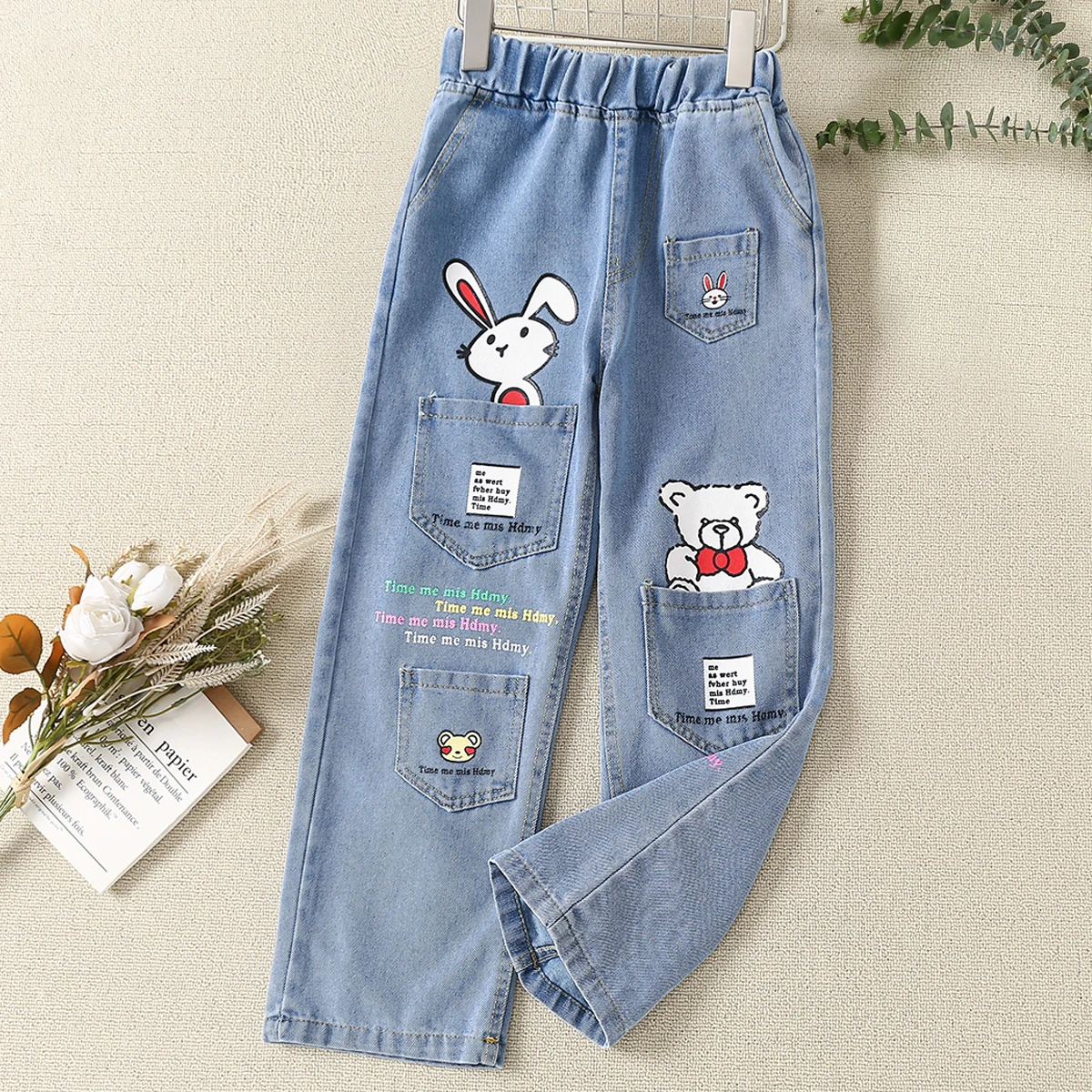 

Baby Trousers Young Kids Blue Jeans for Girls Denim Pants Wide Leg Spring Autumn Teenagers Children Clothes 4 6 8 10 12 13 Years