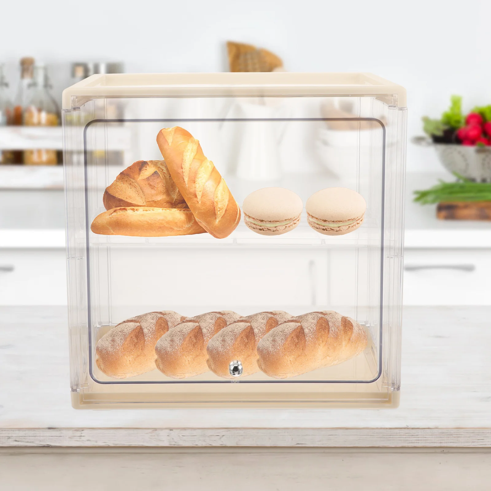 

Double Layer Bread Box Bakery Boxes Kitchen Organizer Plastic Containers Storage Bin Counter for Countertop
