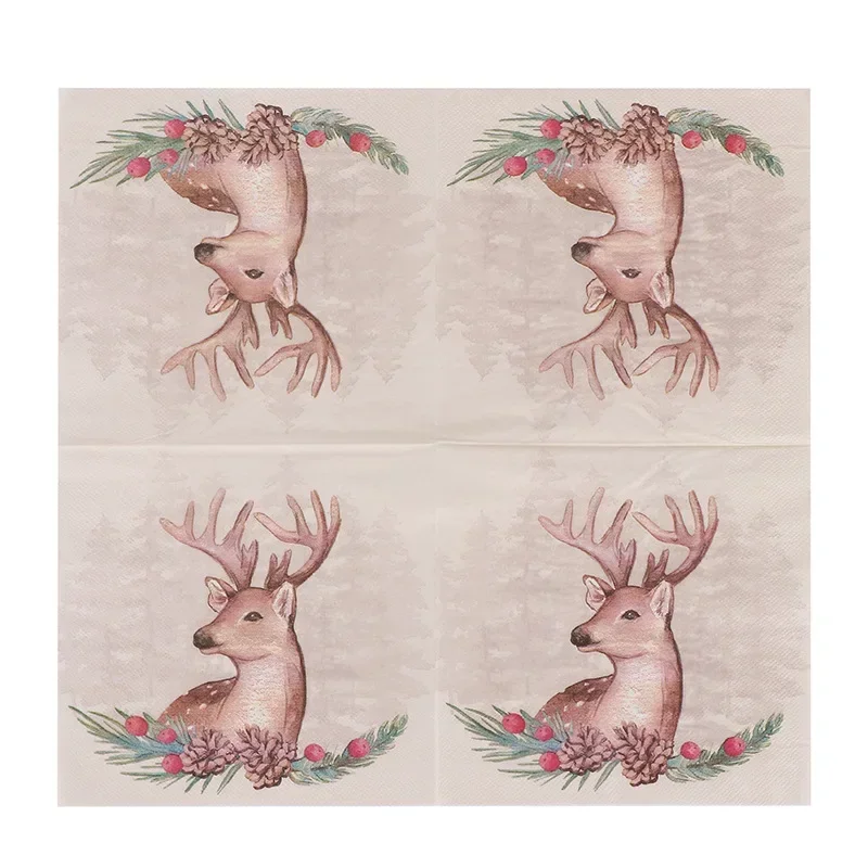 Painted Christmas Series Elk Disposable Printed Napkins Party Tissue Paper Square 10/20pcs 33*33cm