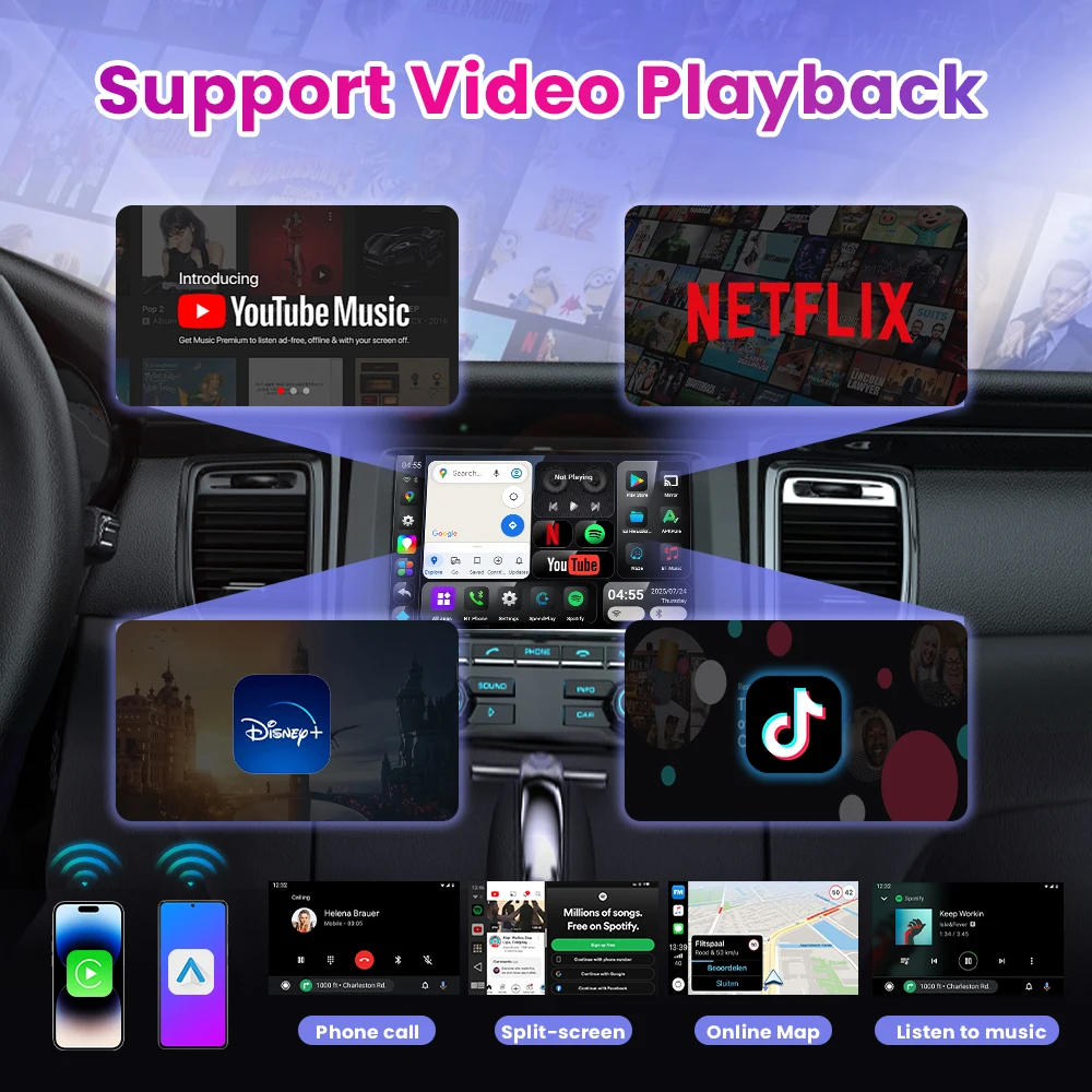 パーツ PLAYAIBOX smart carlink pod 12 Playaibox Android 15 CarPlay AI Box Wireless Android Auto CarPlay