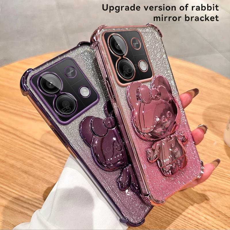Rabbit Mirror Stand Four-Corner Anti-Shock Plating Phone Case