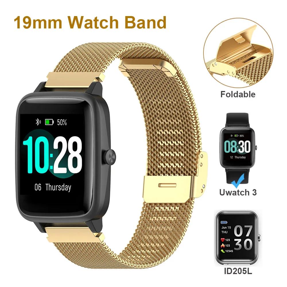 Watch Band for 19mm ID205L Veryfitpro SmartWatch Stainless Steel Bracelet Replacement Strap for Uwatch 3 ID205G