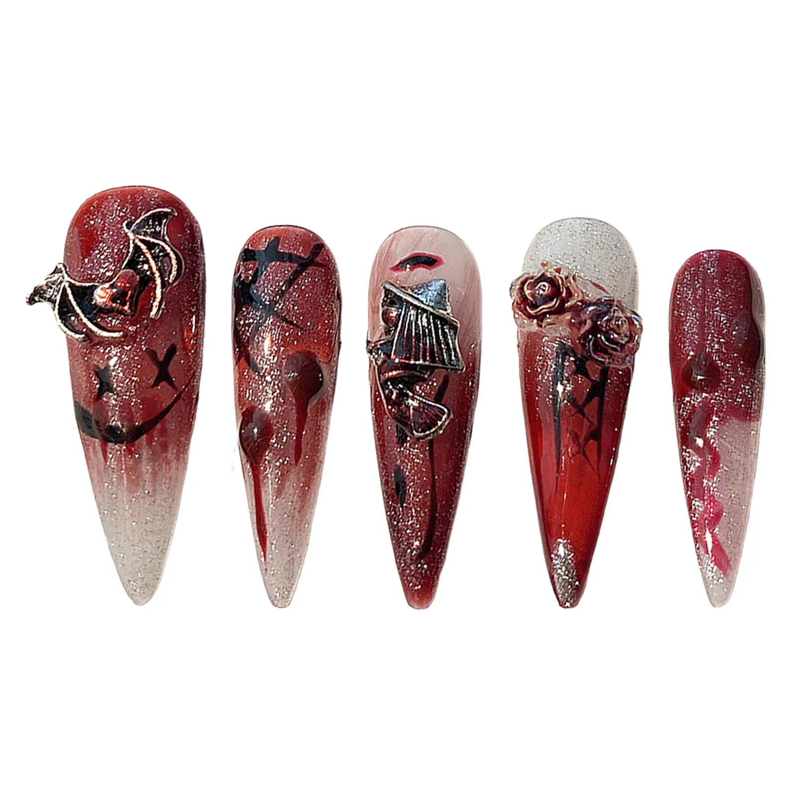 

Dark Style Burgundy Press on Nails Sweet & Charming Reusable False Nails for Daily and Parties Wearing