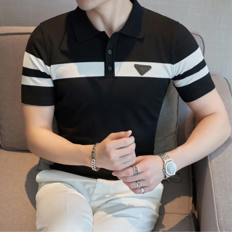 

2023 Men's Knitwear Short Sleeve Polo Shirt Casual Slim Lapel Button Cardigan Breathable Summer Polo Shirt Fashion Clothes 4XL