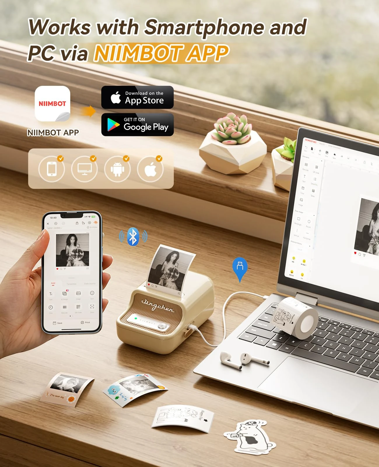 Niimbot B21 Pro 300DPI Portable Printer Thermal Label Bluetooth Sticker Maker For Business Home, Print Barcode Photo Note Label