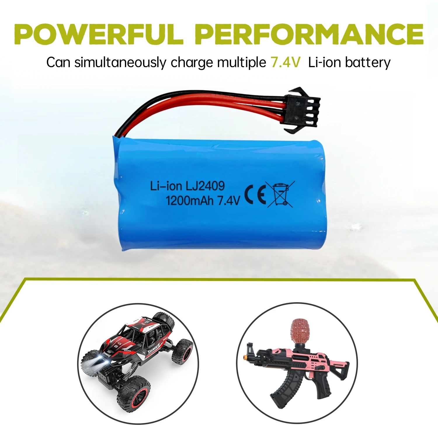 2 Batteries Li-Po 7.4V 1200mAh SM-4P pour RC Bateau Voiture EC08