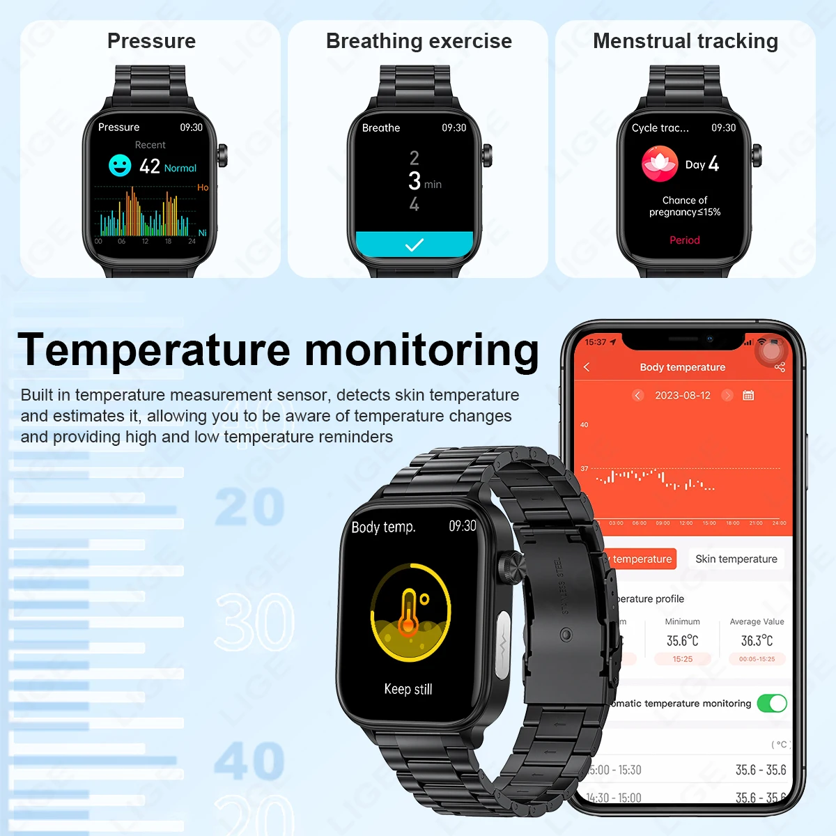 LIGE NEW Uric Acid Blood Fat Smart Watch Men ECG+PPG Pulse Blood Pressure BT Call Sports For Xiaomi Health Tracking Smartwatch