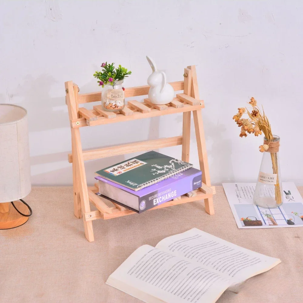 Wooden Desktop Storage Rack Simple Multi Functional Folding Corner Shelf Double Layer Trapezoidal Stationery Shelf for Dormitory