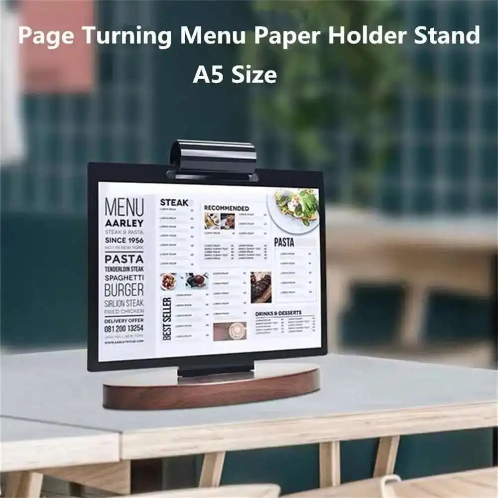 A5 Page Turning Menu Paper Holder Stand Menu Listing Sign Display Frame ...