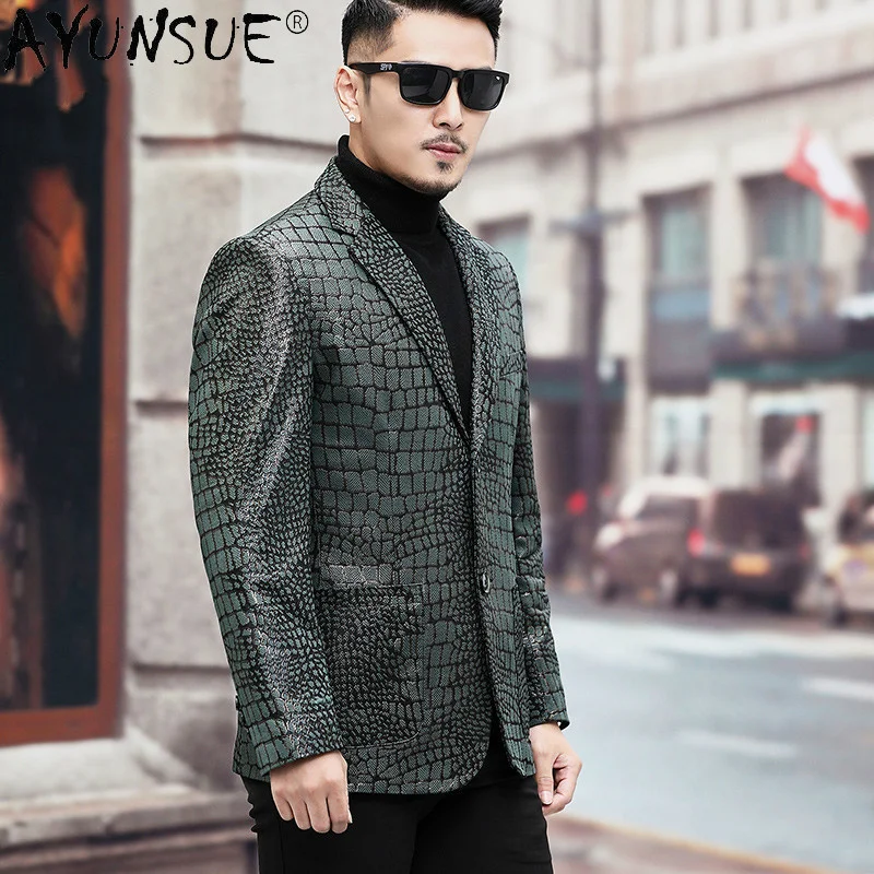 

AYUMSUE Genuine Leather Men Jacket 2024 Men's Clothing Autumn Real Sheepskin Suit Crocodile Pattern Coat Male Ropa Hombre LXR409