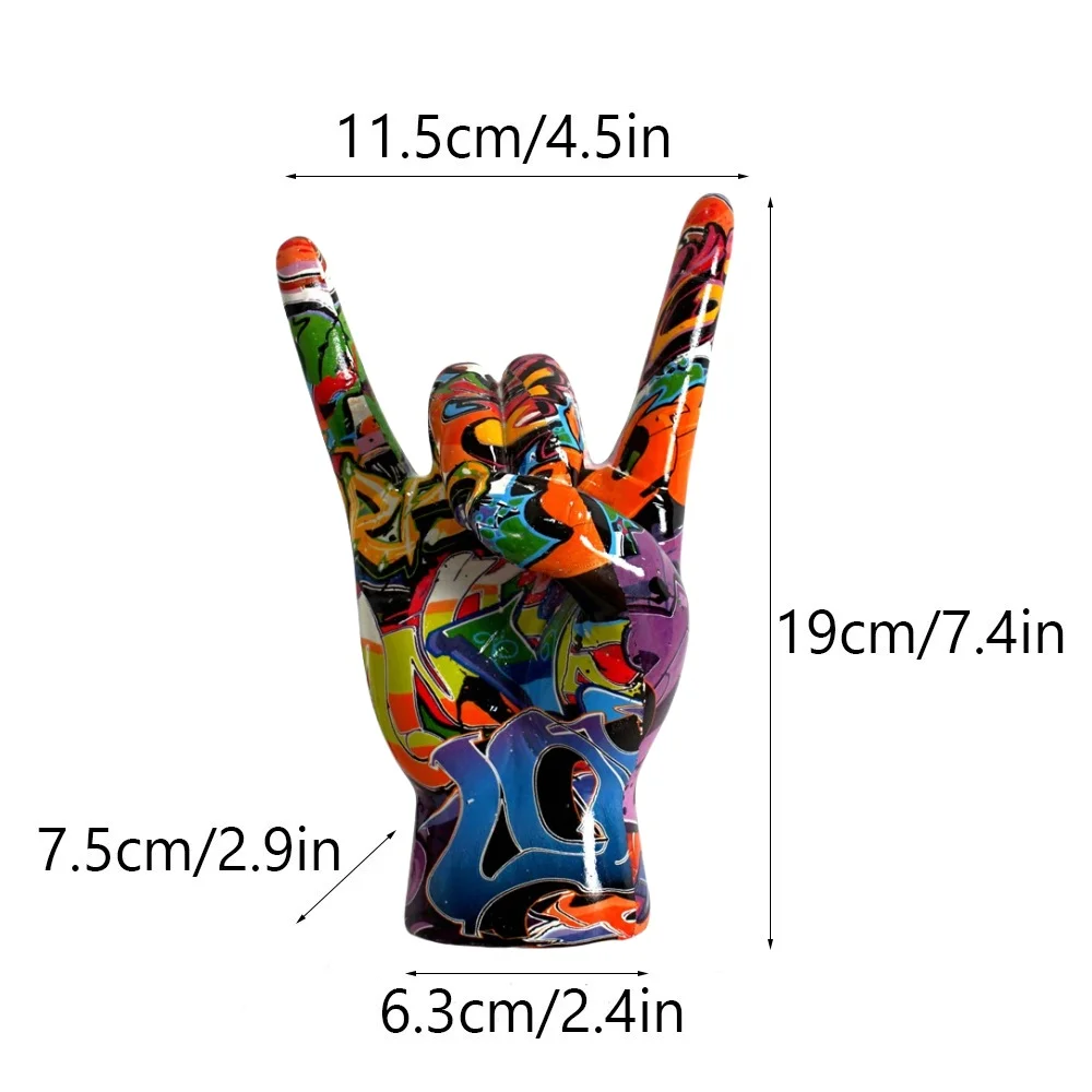 Graffiti Rock On Hand Statue Model Gesture Figurines 20cm Music Band Room Bookshelves Desktop Living Room Decor Modern Art Pop