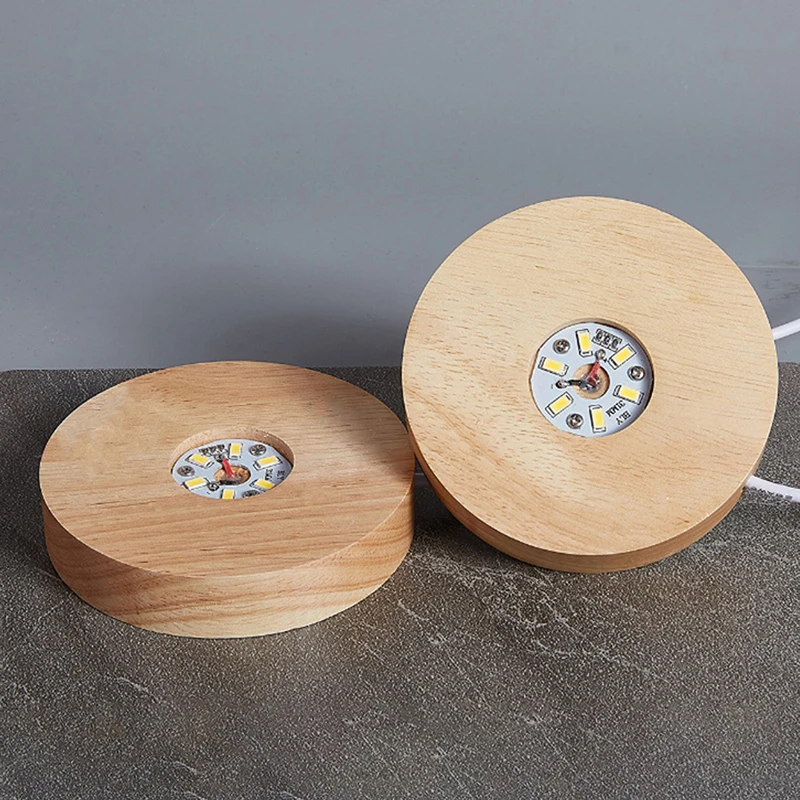 Wood Round LED Night Light Base Art Display Holder USB Lamp 100mm For Crystals Glass Ball Resin Art Decoration