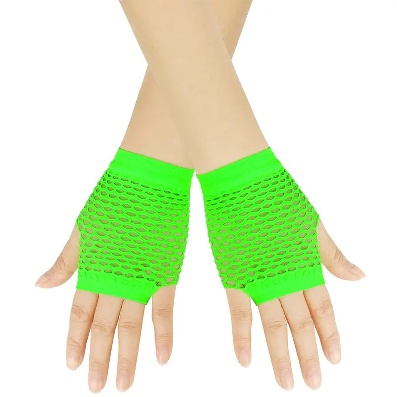 Solid color high-quality fingerless short fishing net gloves Fishing net fancy party dance mesh short gloves - Image 2