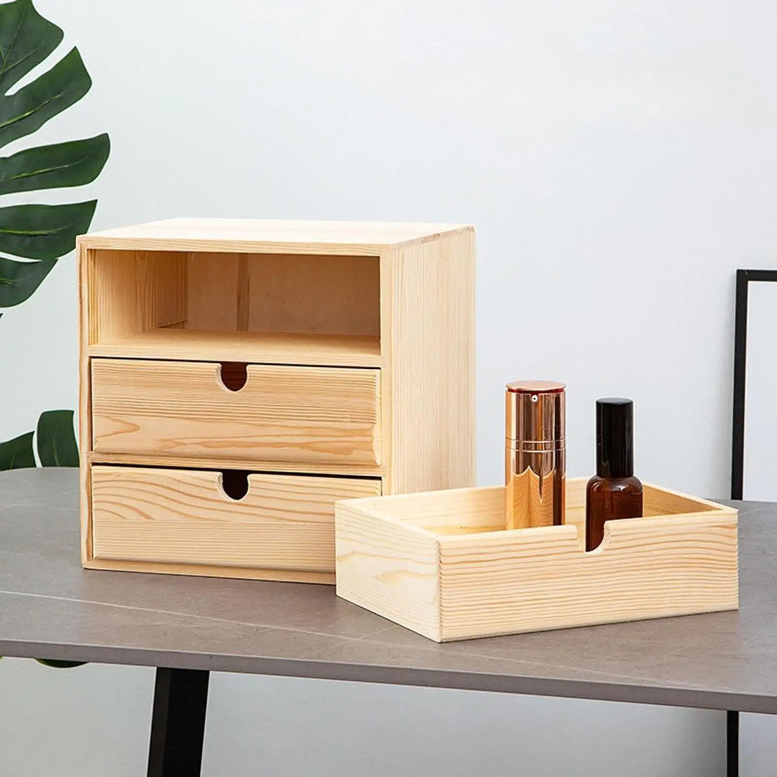 Wooden Jewelry Box for Women Office Desk Accessories with 3 Drawers Wooden Desk Organizer Desktop Wooden Drawer for Office Home