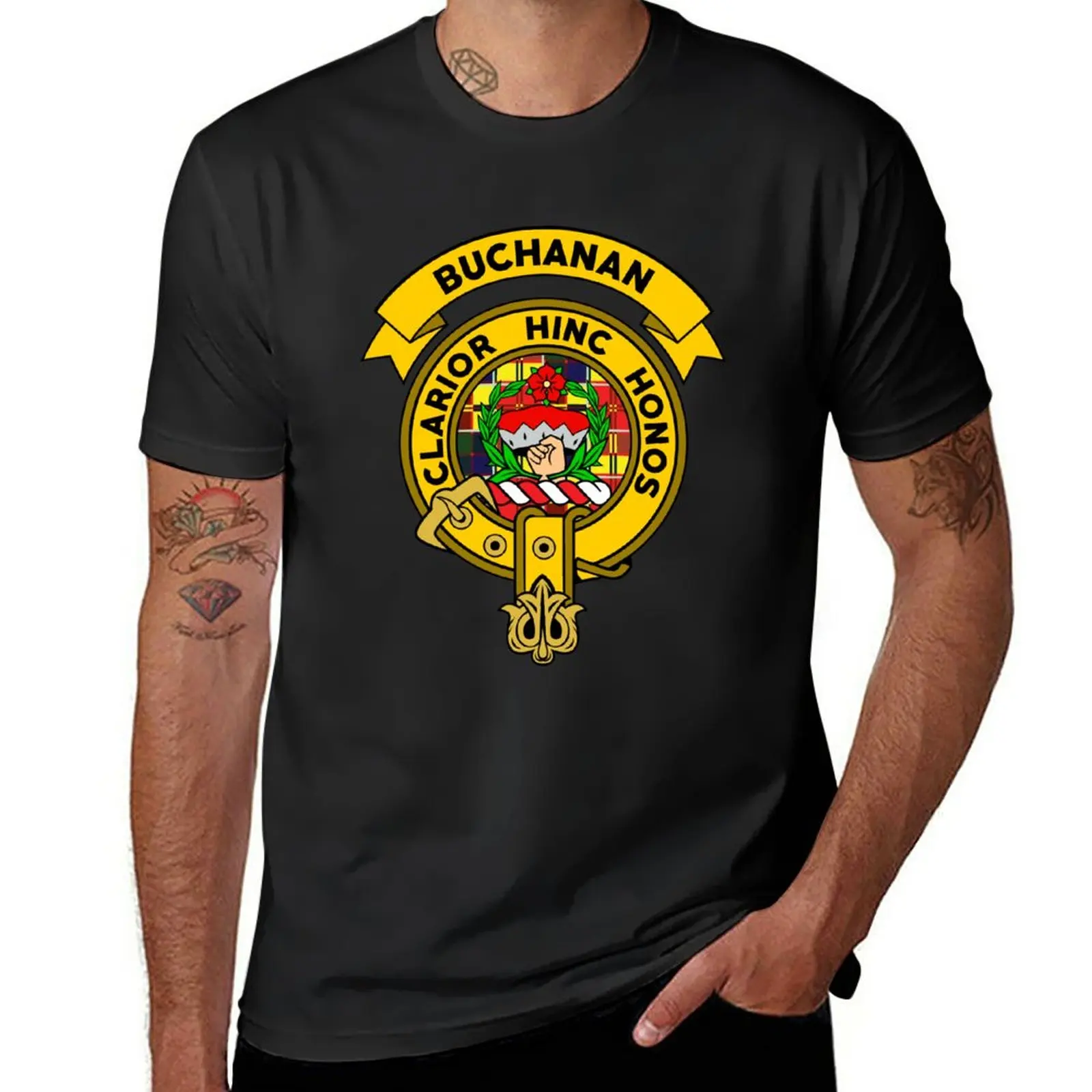 

New Buchanan Clan Badge Tartan T-Shirt black t shirt black t shirts sweat shirts quick drying t-shirt men clothes