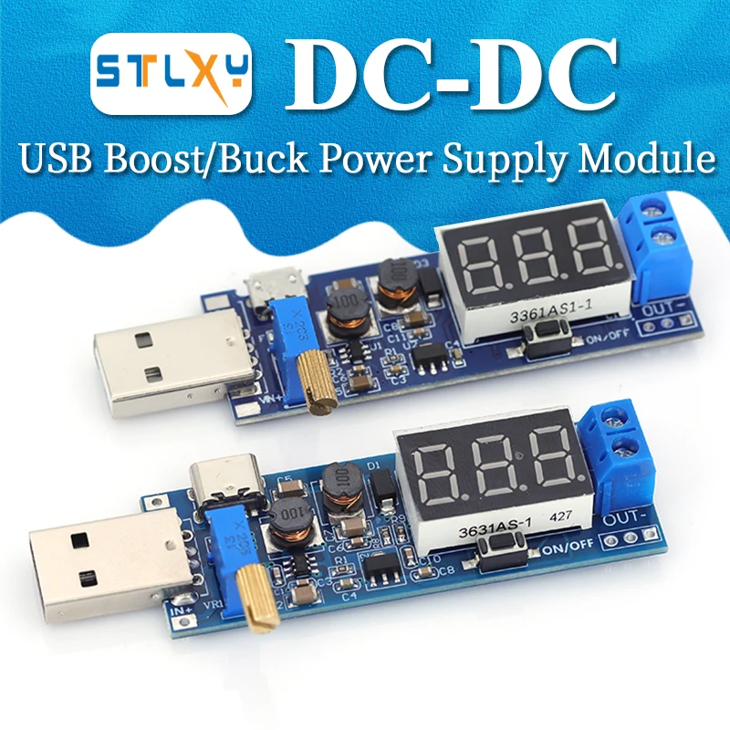 부스트 벅 컨버터 USB 스텝 업/다운 전원 공급 장치 모듈 DC-DC 5V  3.3V/12V 가변 출력 DC1.2V-24V