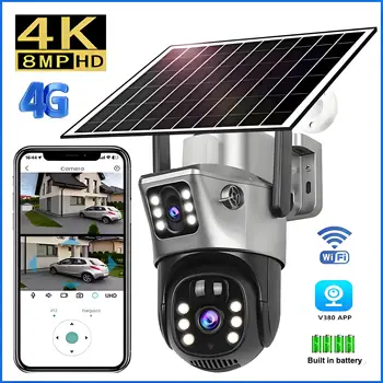4K Wireless WiFi Solar Outdoor Camera  8MP Dual Lens 4G Sim IP Surveillance Cam PIR Night Vision Mobile Detection Security CCTV 1