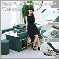 Table de massage thaïlandaise au design moderne, lit de lavage électrique, équipement de spa capillaire, lit de lavage inclinable pour salon de coiffure avec lavabo en céramique et repose-pieds 5