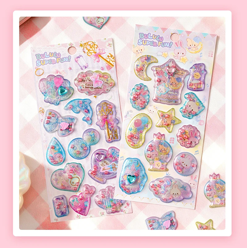 3 Stück/6 Stück Niedliche Duftende Glitzer-Schüttelaufkleber 3D Cartoon Scrapbooking DIY Journaling Schreibwaren Tagebuch-Aufkleber Schulgeschenk – Detail 8
