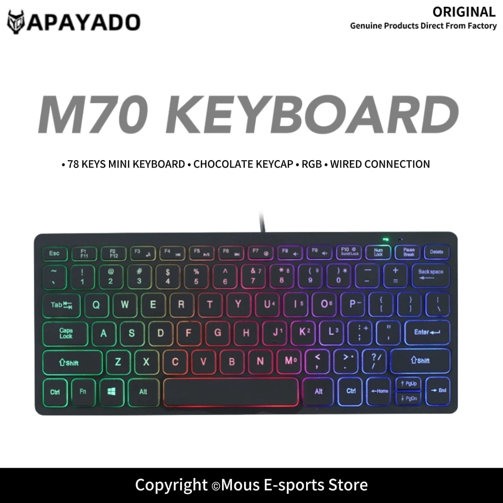 Ultra-Thin RGB Backlit 75% Compact Wired Keyboard - Lightweight 220g with Num Lock