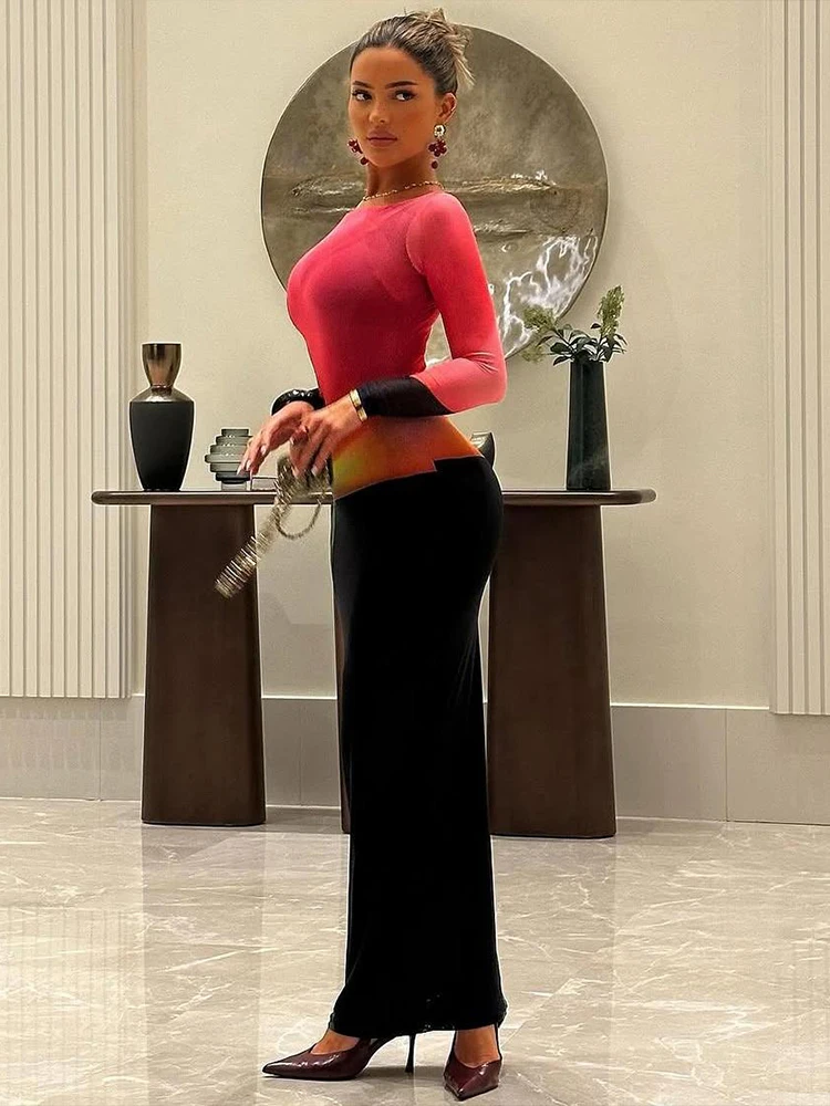 Nibber Fashion Contrast Patchwork Design Dress Woman Autumn Trend o-Neck Full Sleeve Skinny Stretch Street Elegant Long Bodycon