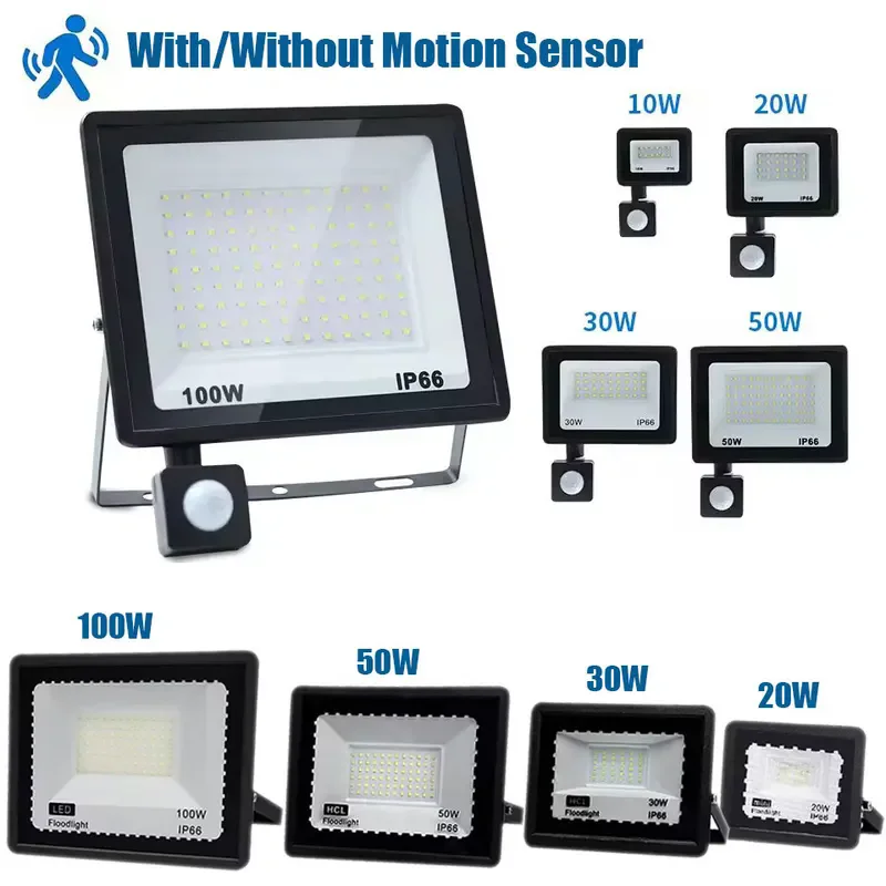 LED 투광 조명 PIR 모션 센서 야외 Led 벽 램프 백색광 IP66 방수 LED 스포트라이트 정원 거리 조명 100W