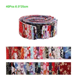 40 Pcs Japanese Jelly Roll Fabric Strips - Cotton Quilting & Craft Bundle for Patchwork Sewing & Needlework (40pcs 6.5x25cm)