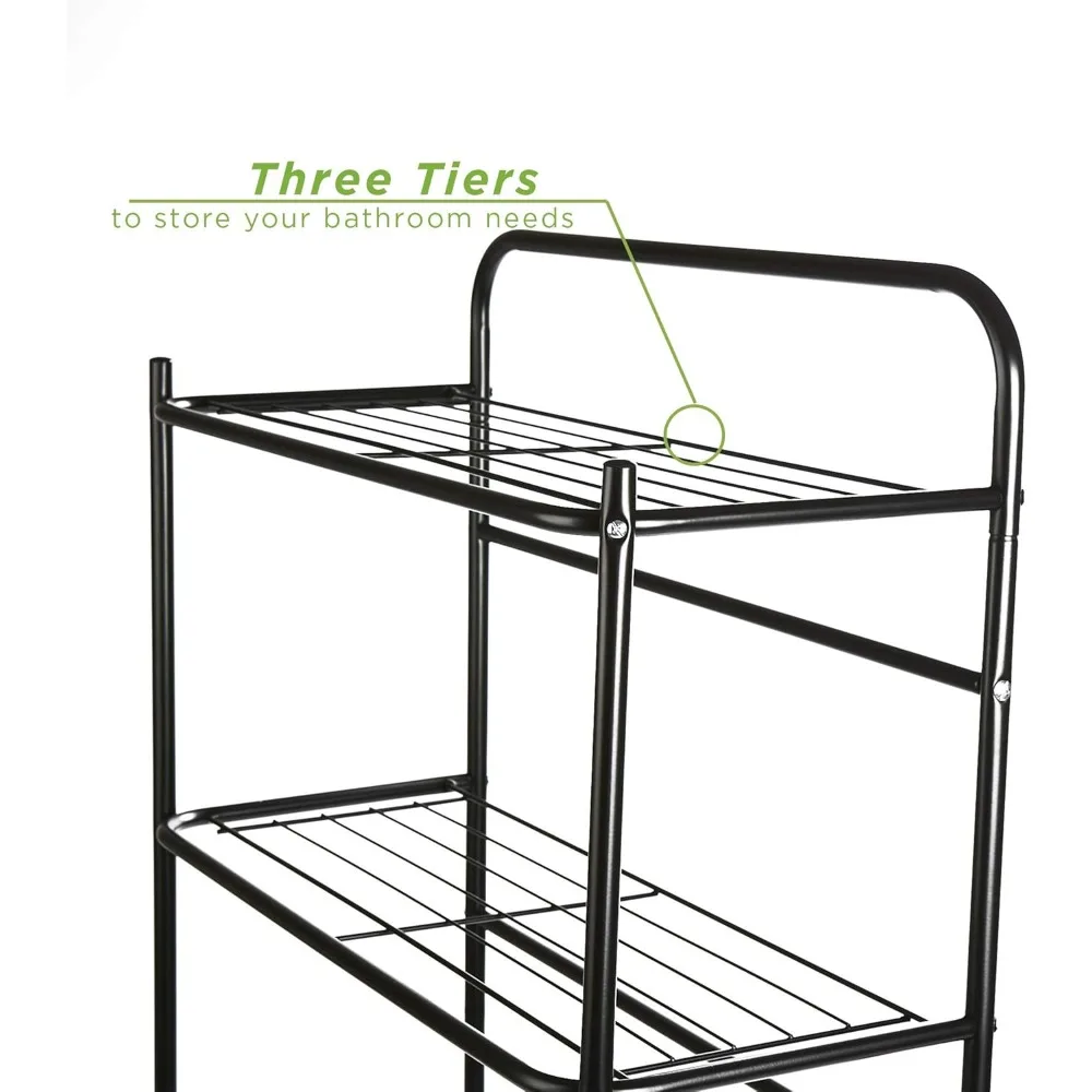 Over The Toilet Storage Rack, Bathroom Organizer, Bathroom Shelves, Metal, 23.5" L x 10.25" W x 70.5" H, Black 5