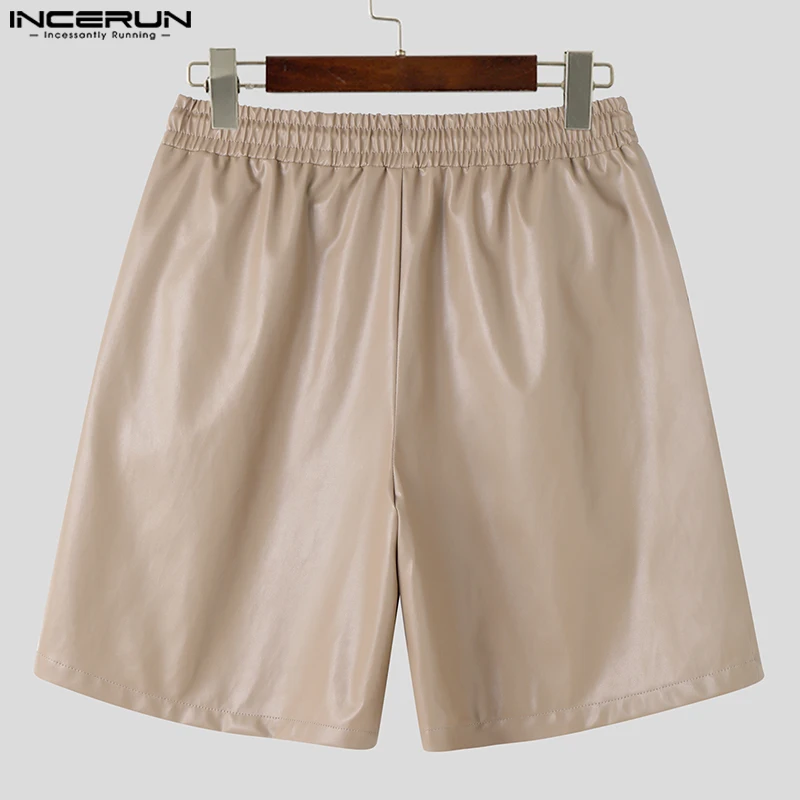 INCERUN 2023 Korean Style Men PU Leather Loose Comfortable Shorts Casual Well Fitting Solid Straight Tube All-match Shorts S-5XL