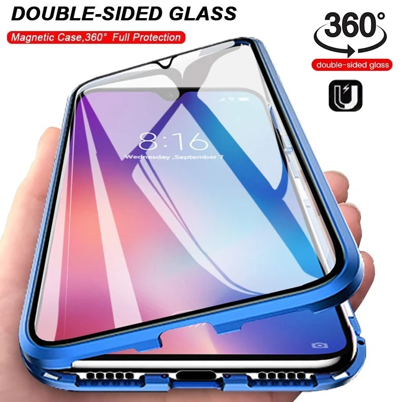 Magnetic Double Sided Tempered Glass Phone Case For Samsung Galaxy S10 Plus S9 Plus S8 Plus 5G Shockproof Aluminum Bumper Cover