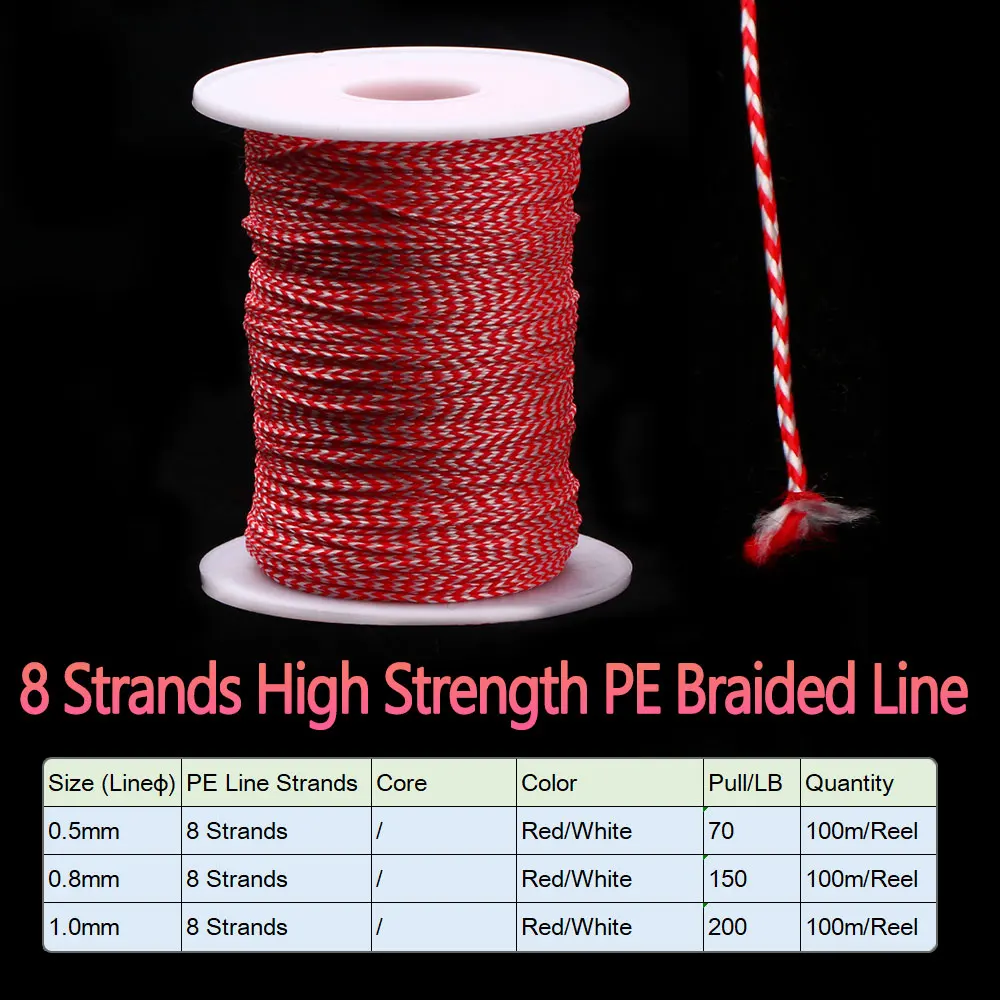 100 meters 8 /16 strands PE Braided Fishing Line High Strength Sea Fishing Jig Assist Hook Rigging Diving Spear Rope