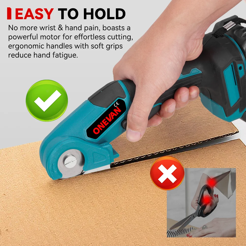ONEVAN 800W 전기 가위 900r/min 무선 충전식 컷 패브릭 가죽 Makita 배터리 핀 용 다기능 가위