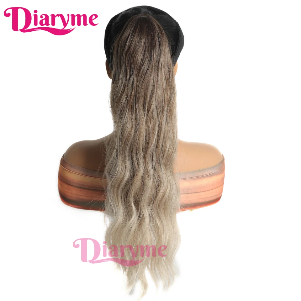 24inches Synthetic Claw Clip Ponytail Hairpiece Long Natural Wave Ponytail Hair Extensions Wig Ombre Brown Blonde Horse tail Fak clip in ponytail hair extension synthetic ponytail synthetic hair accessories clip in ponytail extensions