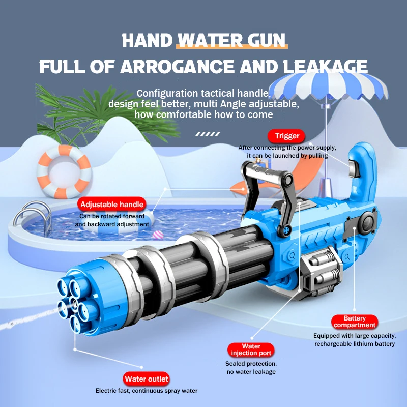 Large Electric Water Gun Automatic Continuous Launch Toy High Pressure Guns Summer Beach Adult Boys Outdoor Games Toys for Kids 4