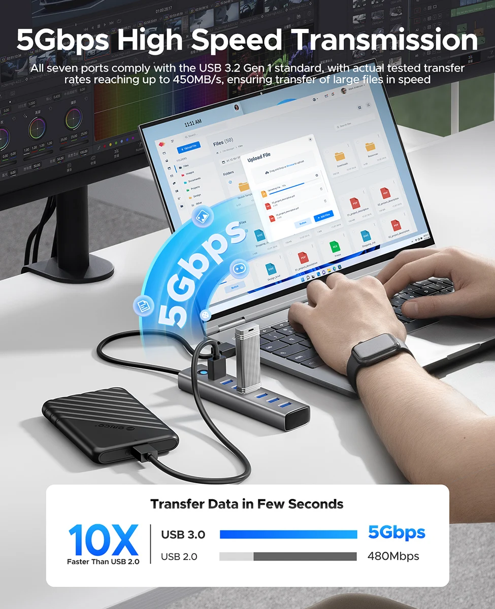 ORICO 7-Port High-Speed Aluminum USB Hub and Docking Station