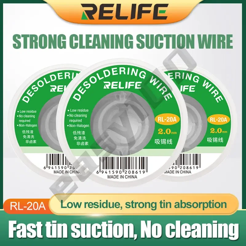 

RELIFE RL-20A Tin Wire Tape Low Residue Residue Adsorption Quick Cleaning Soldering Removal For MainBoard PCB Efficient Repair