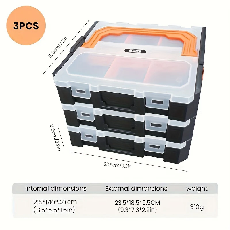 AIRAJ Multifunctional Tool Box 2/3-Piece Set, Detachable And Stackable Electrical Tool Screw With Lid Storage Plastic Box 6