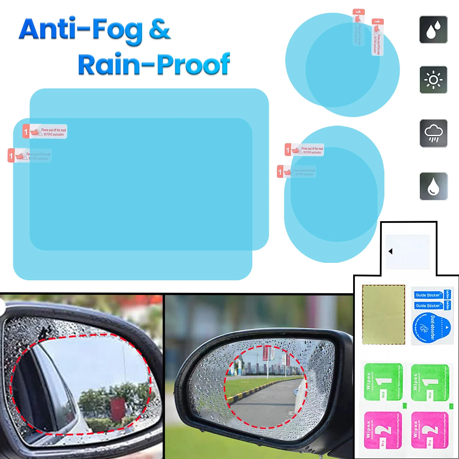 Für alle Größen Set Auto Seite Rückspiegel Aufkleber Spiegel Regendicht Anti Wasser Anti-Fog-Film Schützen Klar Anblick Universal 1/2PCS – Detail 7