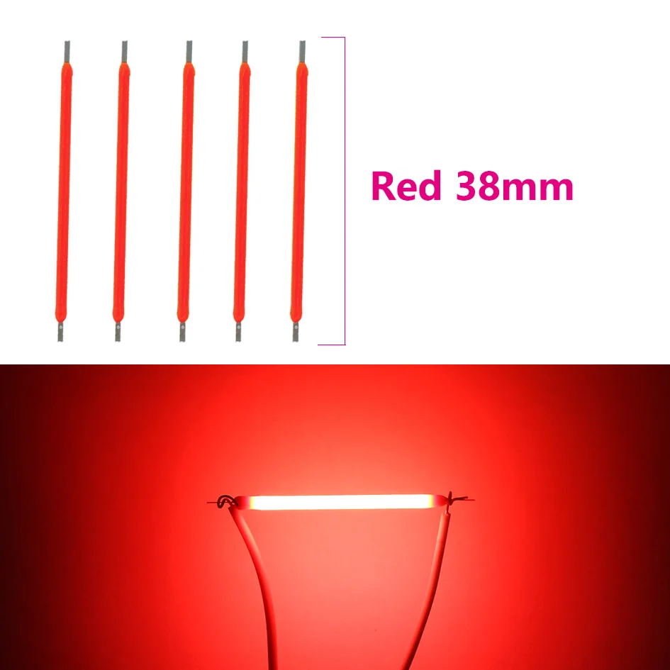 20Pcs Dc 3v 12v 57v 38MM Cob Led Filament 2200k Weiß Blau Rot rosa Edison-birne Teile Lampe Glühlampen Licht Zubehör Dioden – Detail 3
