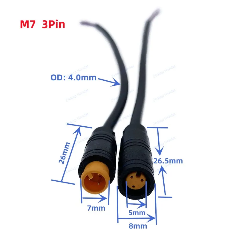 전기 자전거 버트 조인트 플러그 와이어링 라인 스쿠터 브레이크 케이블 신호 연결 센서, M7 2 3 4 5 6 핀 테일 케이블, 20cm, 10 개