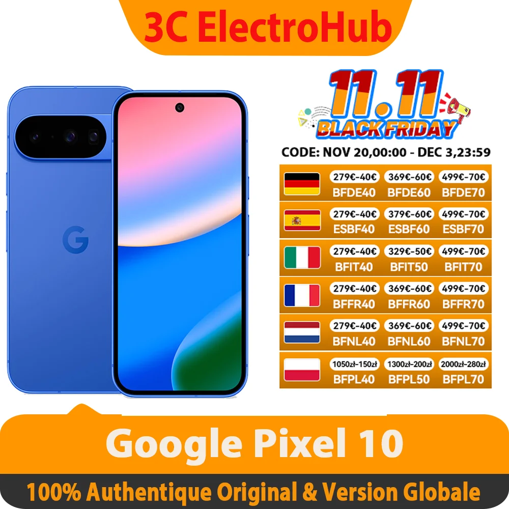 Google Pixel 10,  Brand New Google Tensor G5, 6.3 inches Advanced Triple Rear Camera 4970 mAh 24+ Hour Battery NFC SmartPhone
