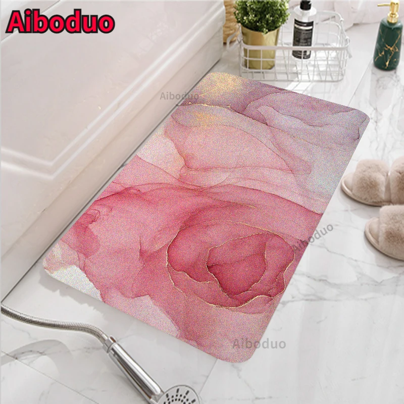 

Marble Textured Carpet Bathroom Set DoorMat Non-slip Absorbent Bathroom Floor Mat Household Living Room Rug Shower Mat Bathroom
