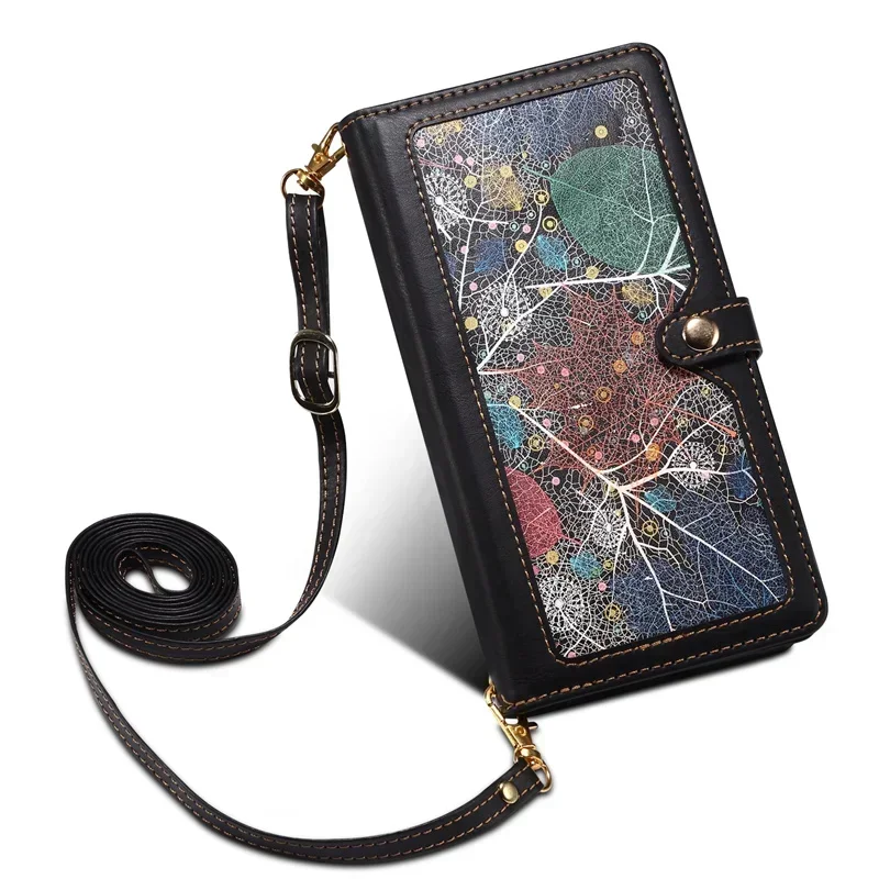 Luxurious Crossbody Zipper Leather Flip Case with RFID Protection Wallet Cover