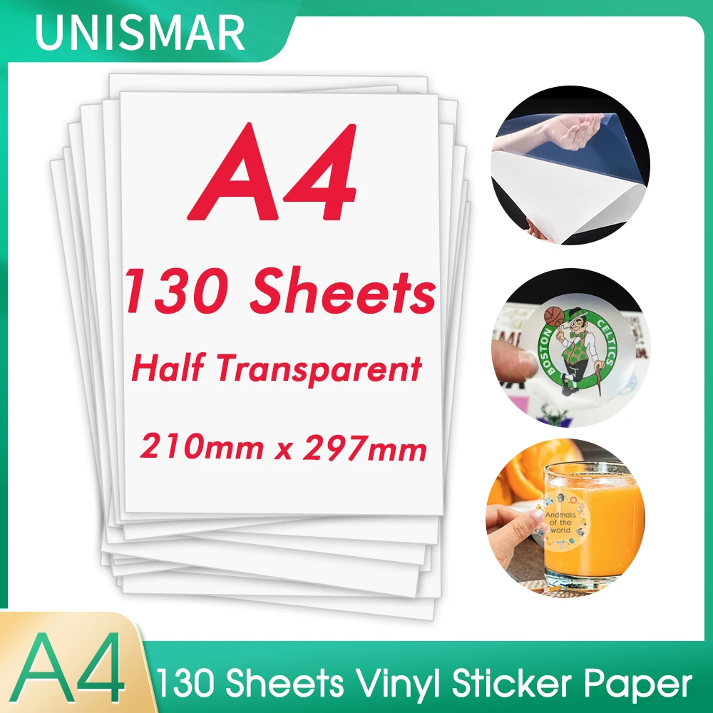 130 Sheets Waterproof Printable Vinyl Sticker Paper Half Transparent A4  Adhesive Print Paper DIY Label work for Inkjet Printer