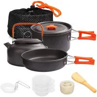 Feriales Outdoor-Kochgeschirr-Set aus eloxiertem Aluminium – Kompaktes Camping-Kochset für Wandern, Picknick & Grillen – Ultraleicht & Platzsparend 1