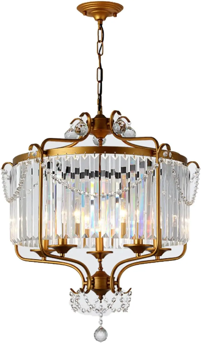 

Farmhouse Crystal Chandelier Gold LED Chandelier with K9 Crystal Adjustable Chain Pendant Light Fixture for Kitchen Island