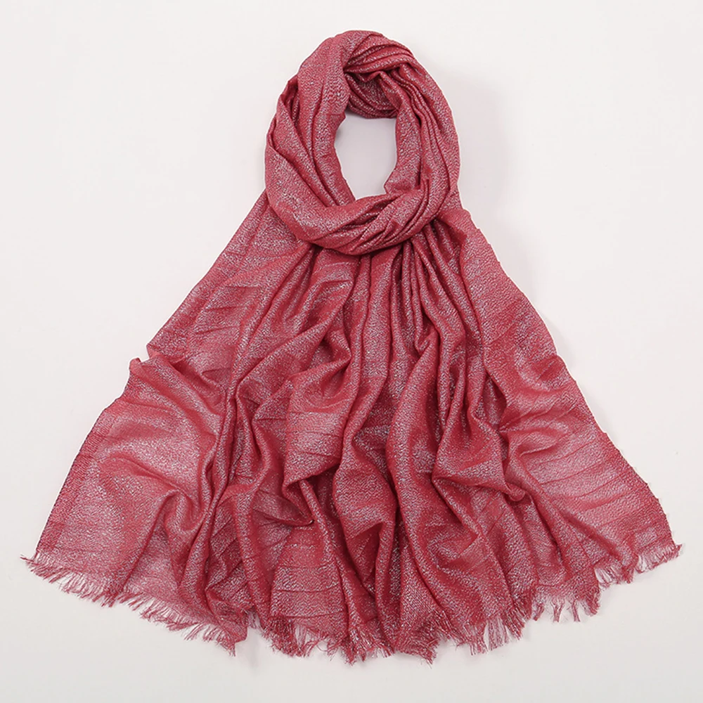 

Pleated Muslim Hijab Scarf For Women Shimmer Glitter Shawl Headscarf Wrap Foulard Islamic Headband Turban Pashmina Stole Bufanda